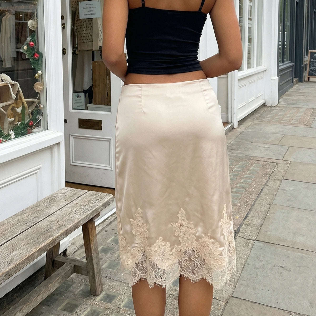 Beige satin skirt