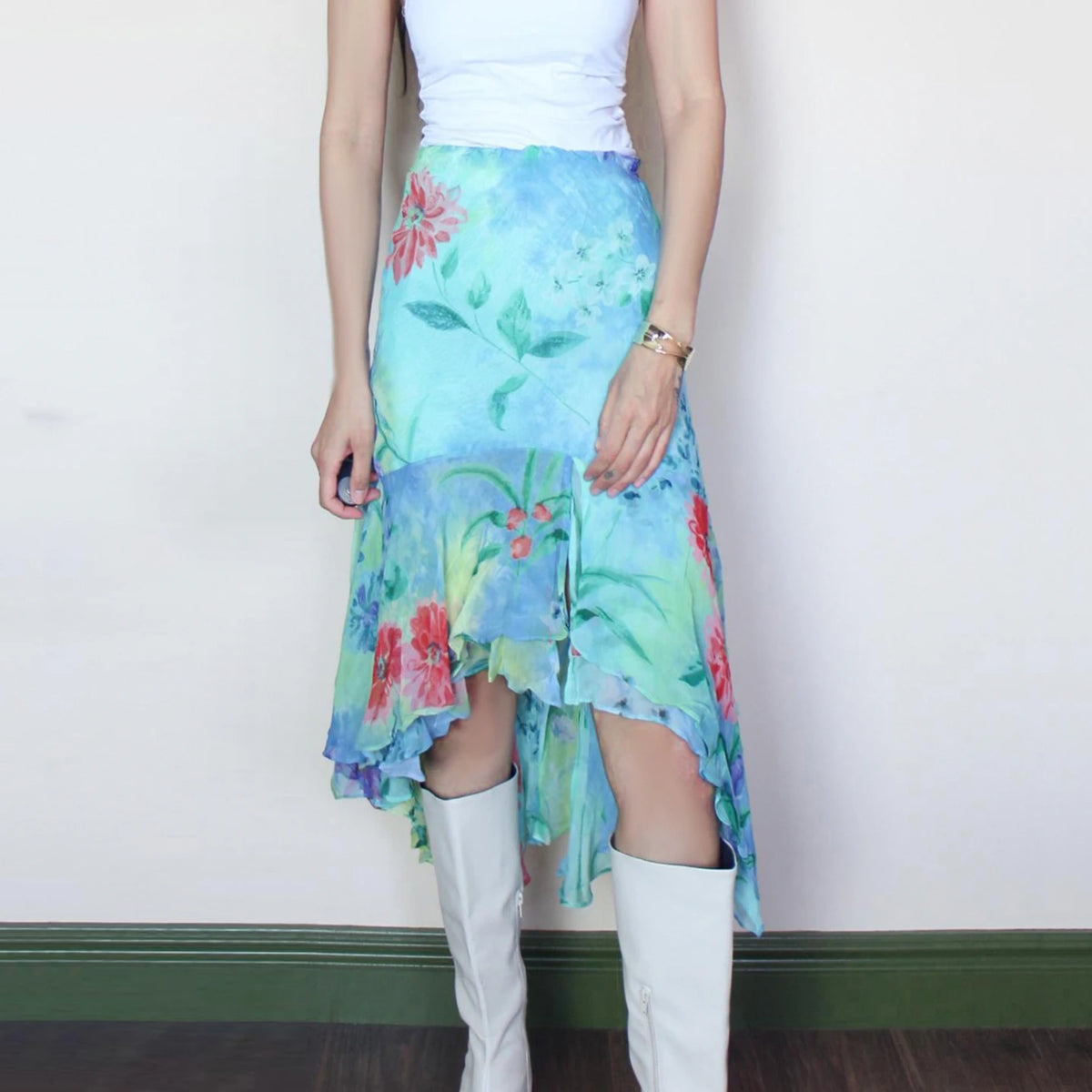 Blue Floral Asymmetric skirt
