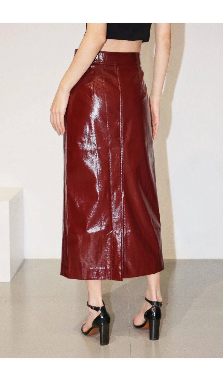 Burgundy Pencil Midi Skirt