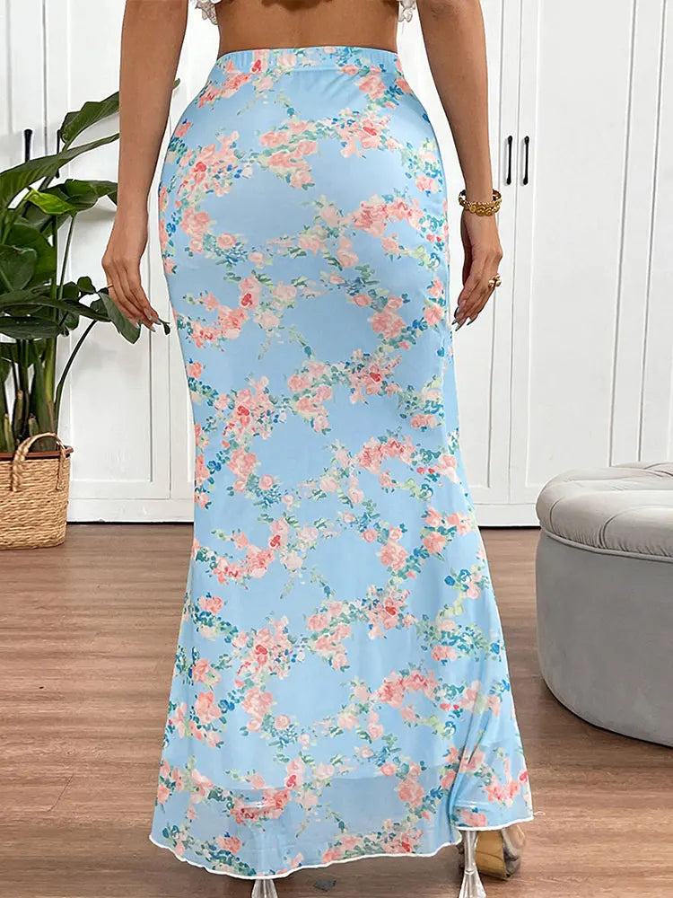 Long Floral Split Skirt