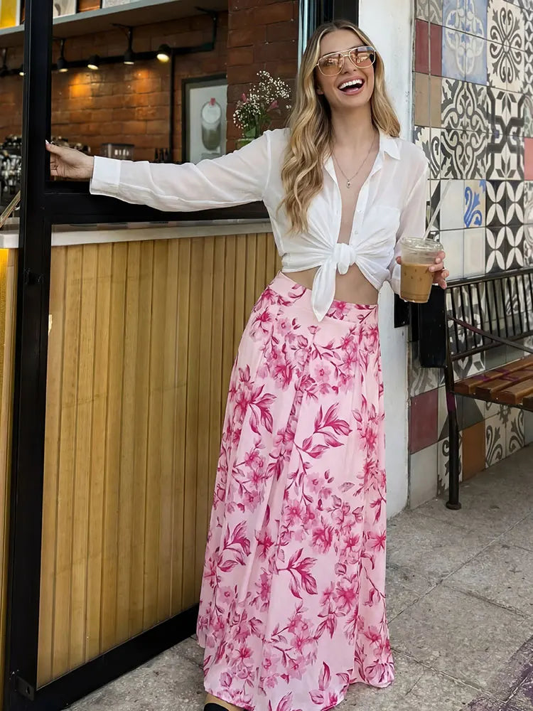 Pink Floral Maxi Skirt