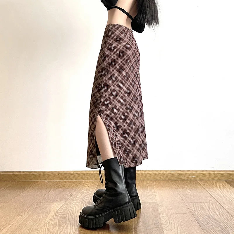 Plaid Print Pencil Skirt