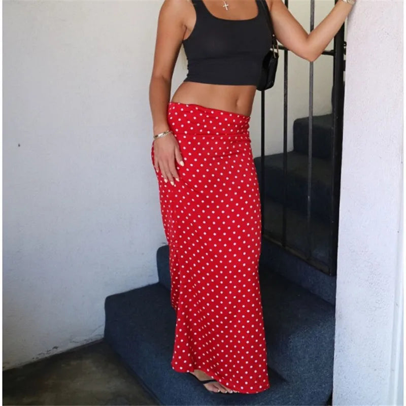 Red Polka Dot Maxi Skirt