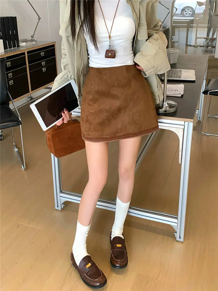 Faux Suede Skirt with Shorts