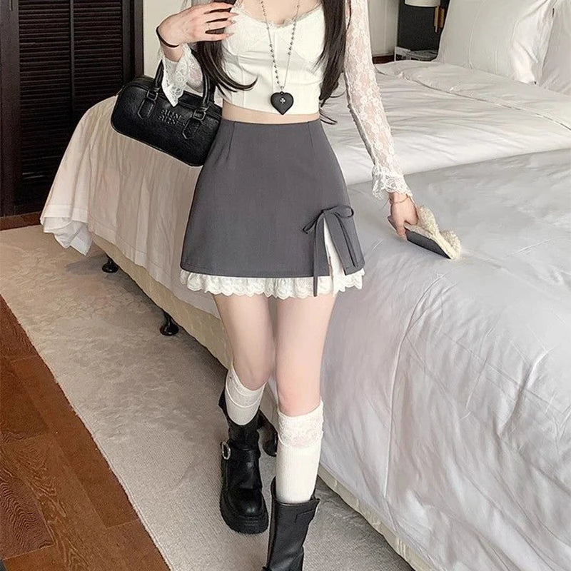 Grey A-line Mini Skirt