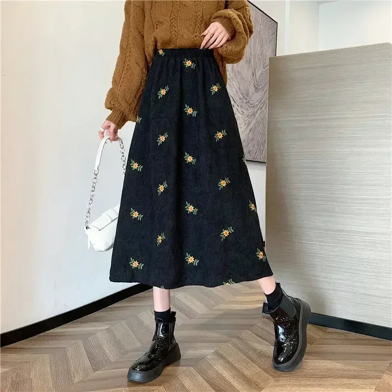 Velvet Floral A Line Skirt
