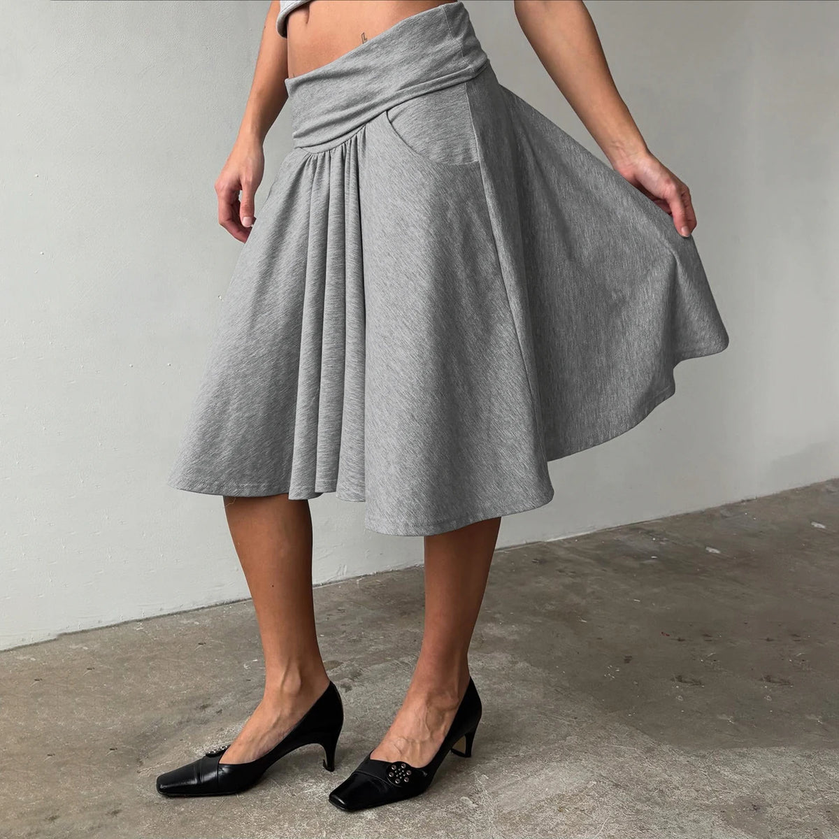 Grey Jersey Midi Skirt