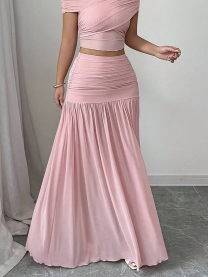 Pink Ruched Maxi Skirt