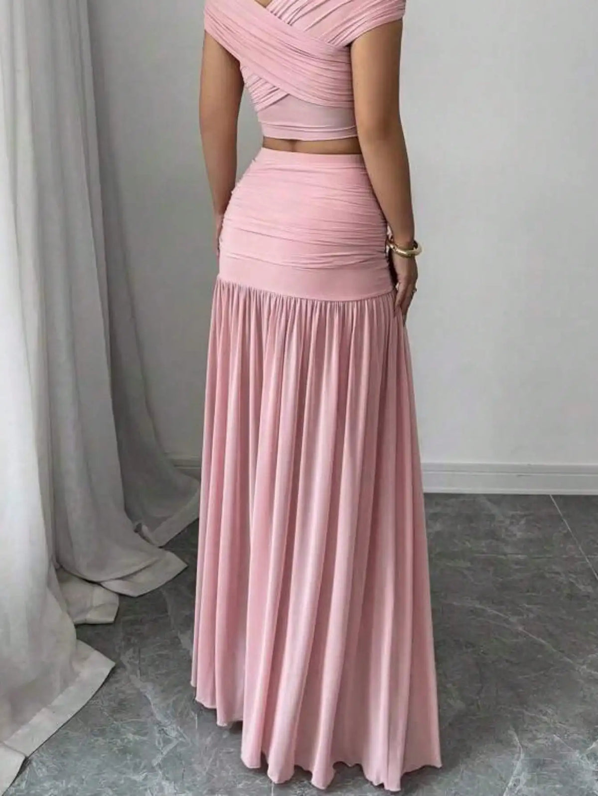 Pink Ruched Maxi Skirt