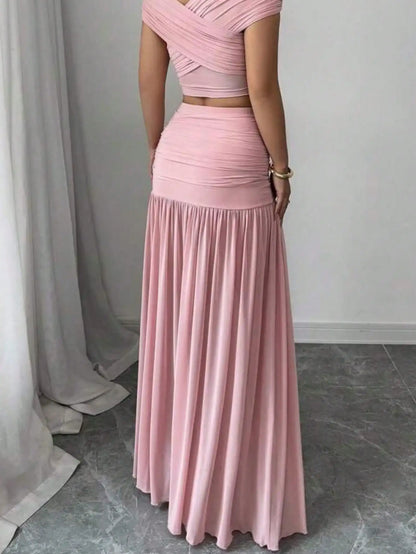 Pink Ruched Maxi Skirt
