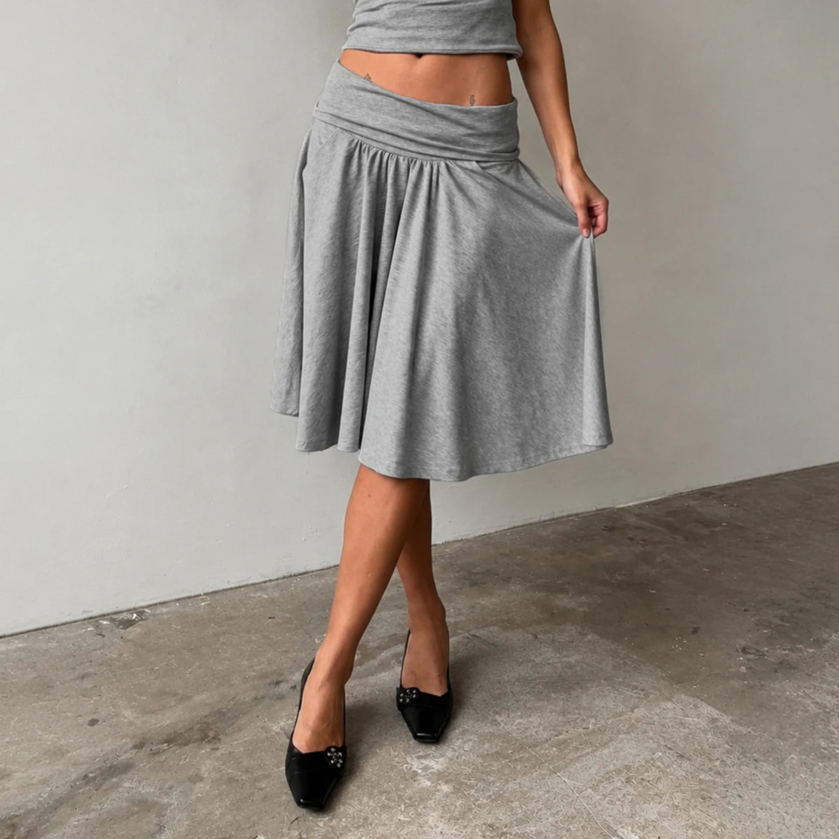 Grey Jersey Midi Skirt