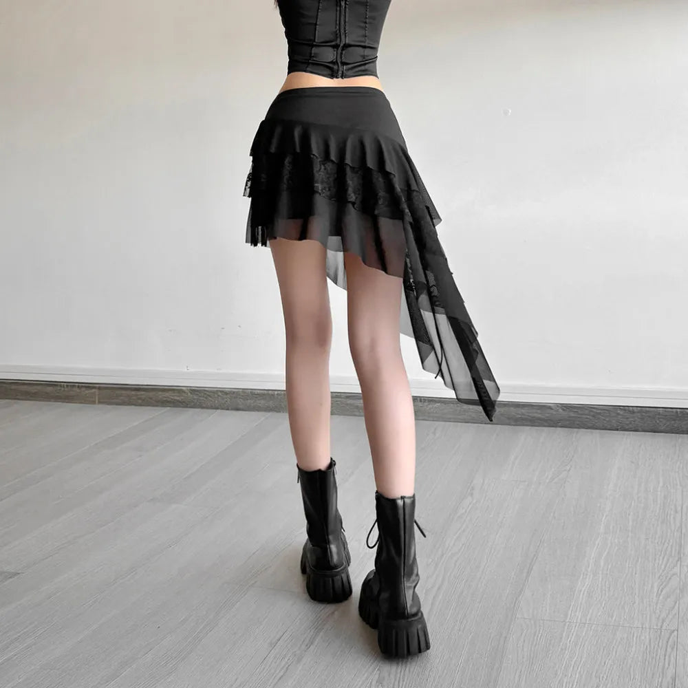 Asymmetric Black Mini Skirt