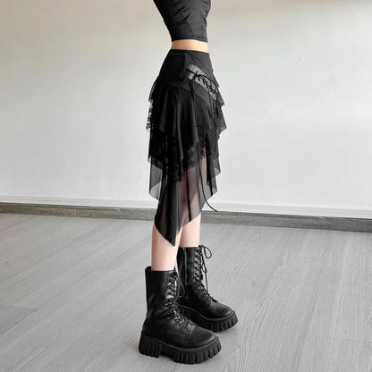Asymmetric Black Mini Skirt