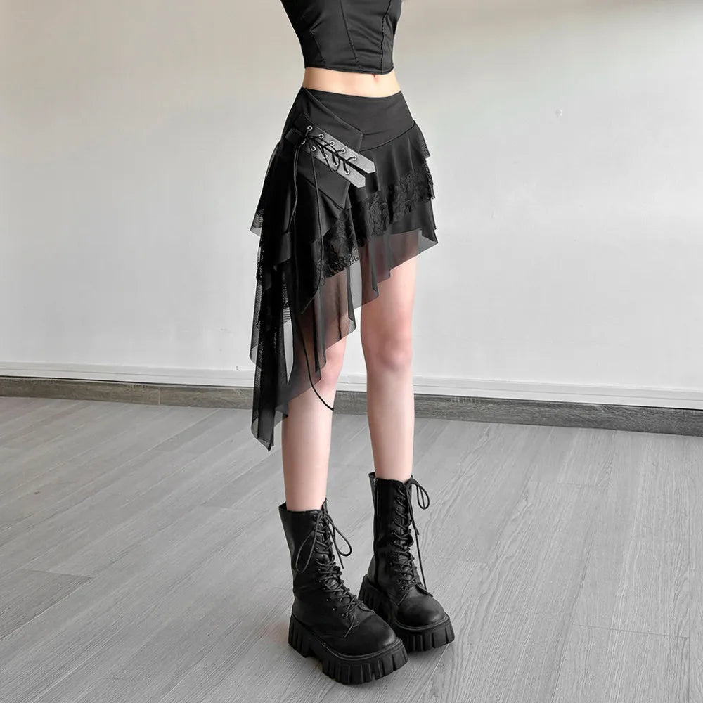 Asymmetric Black Mini Skirt