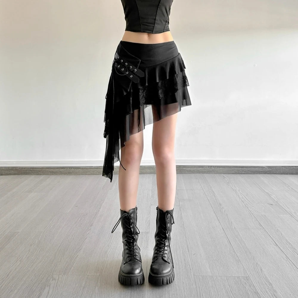 Asymmetric Black Mini Skirt