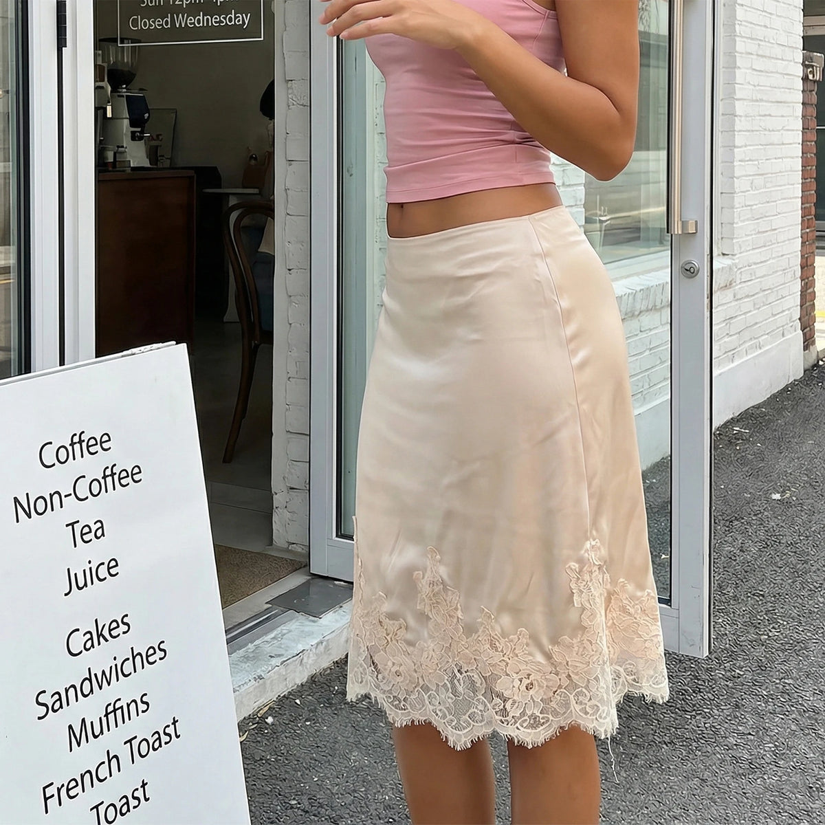 Beige satin skirt