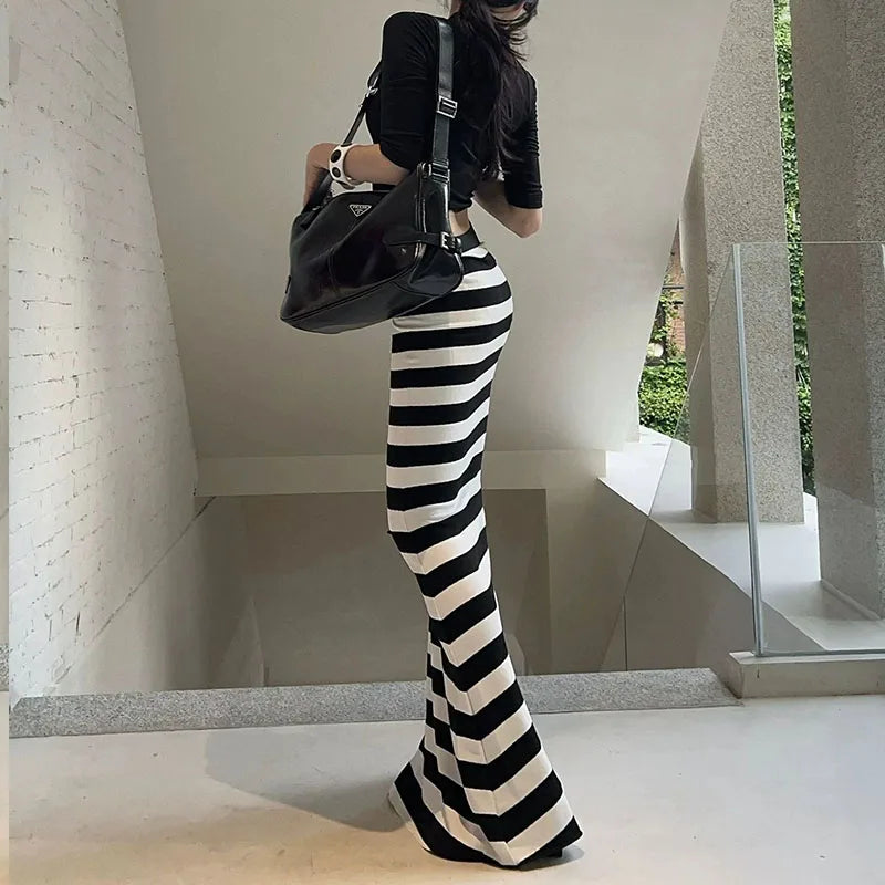 Black And White Stripe Long Skirt
