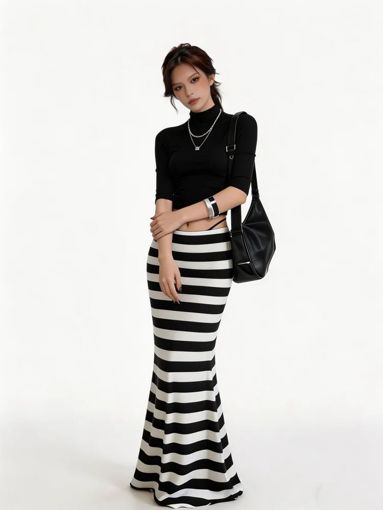 Black And White Stripe Long Skirt