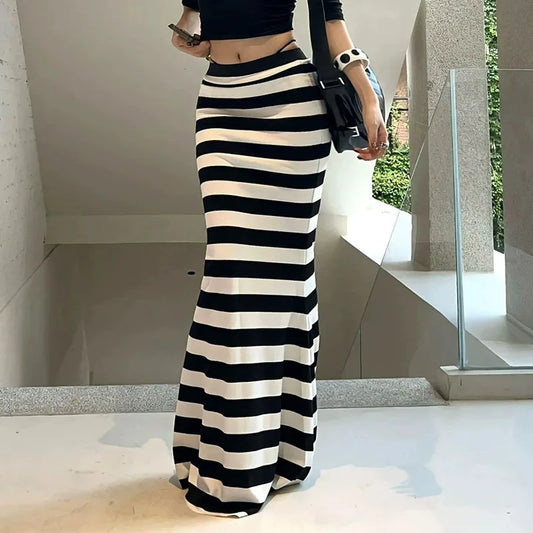 Black And White Stripe Long Skirt