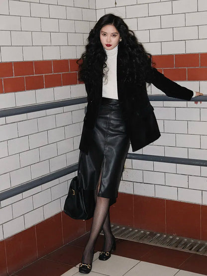 Black Faux Leather Pencil Skirt