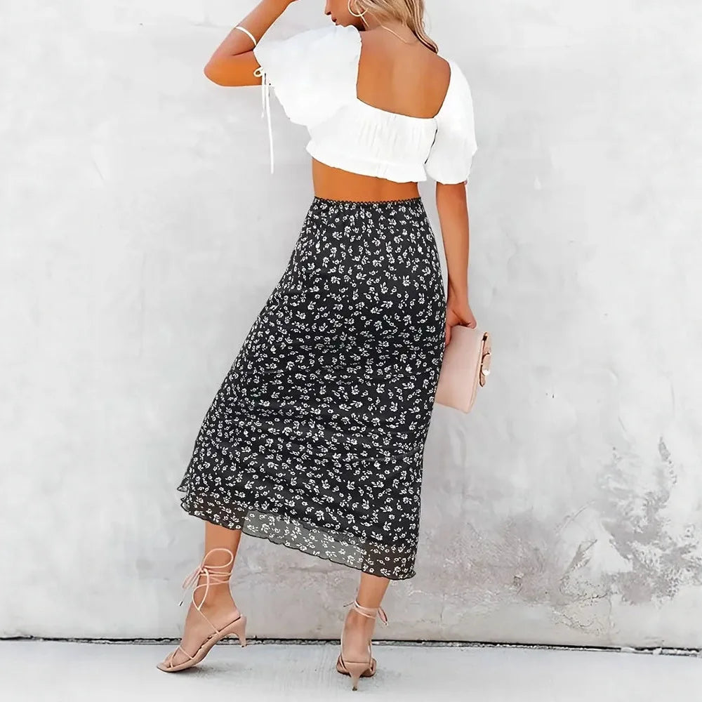 Black Floral Long Skirt