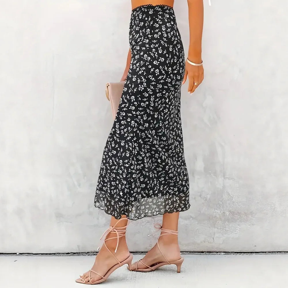 Black Floral Long Skirt