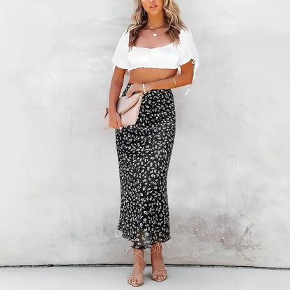 Black Floral Long Skirt