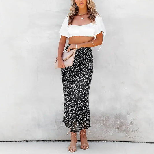 Black Floral Long Skirt