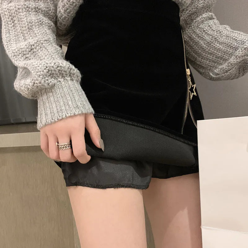 Black Mini Velvet Skirt
