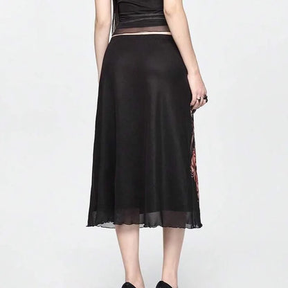Black Vintage Mesh Midi Skirt