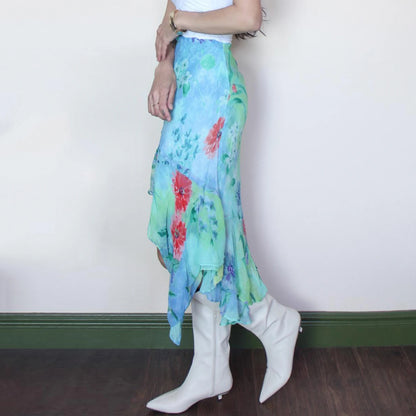 Blue Floral Asymmetric skirt