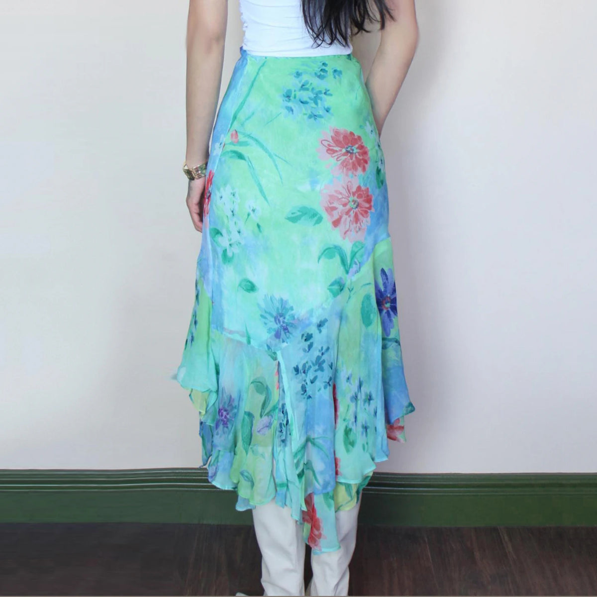 Blue Floral Asymmetric skirt