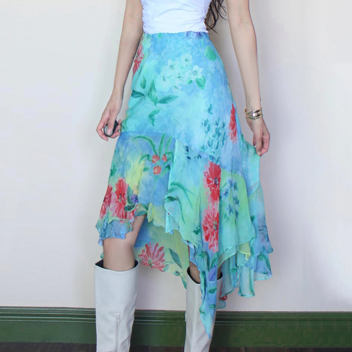 Blue Floral Asymmetric skirt