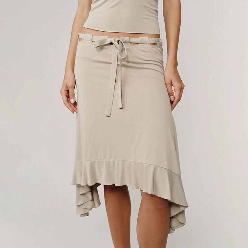 Boho Beige Midi Skirt