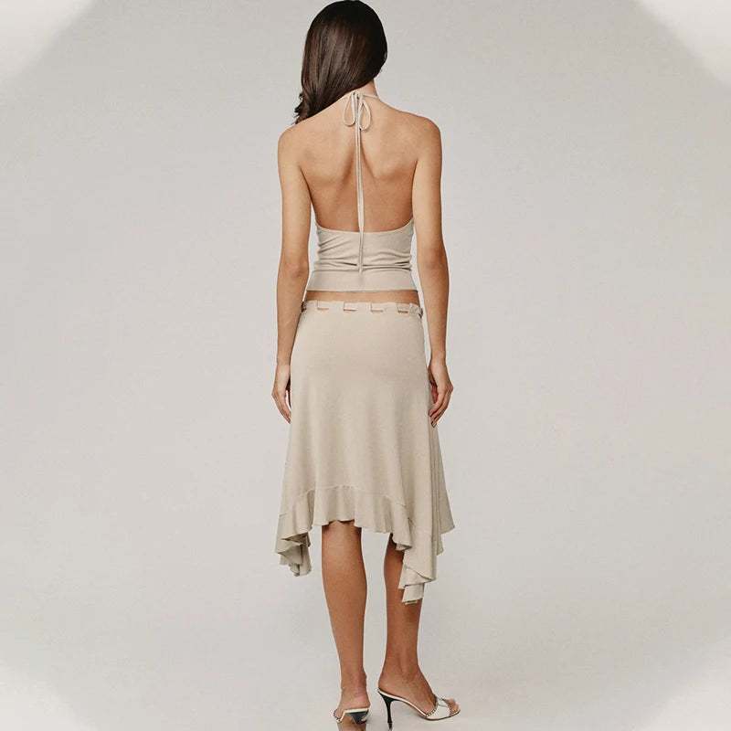 Boho Beige Midi Skirt