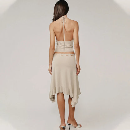 Boho Beige Midi Skirt