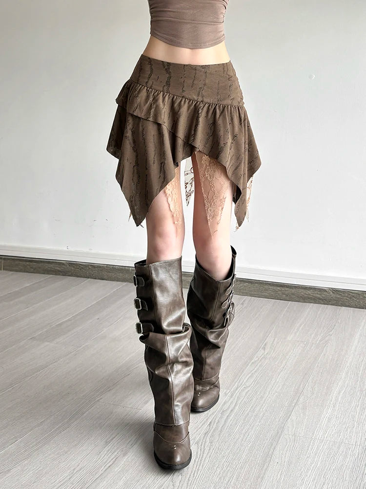 Brown Grunge Mini Skirt