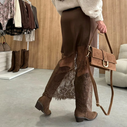 Brown Satin Lace Skirt