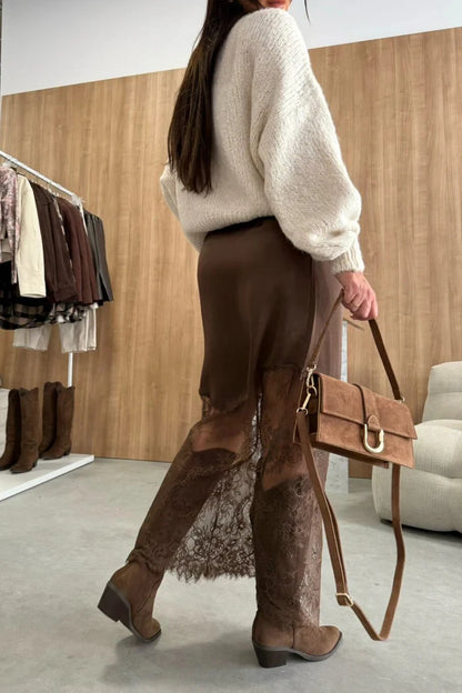 Brown Satin Lace Skirt
