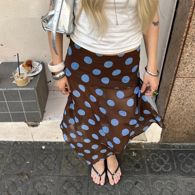 Brown and Blue Polka Dot Skirt