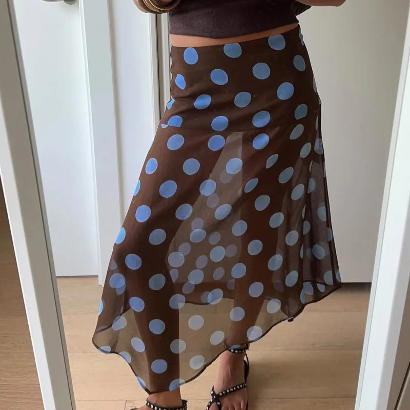Brown and Blue Polka Dot Skirt