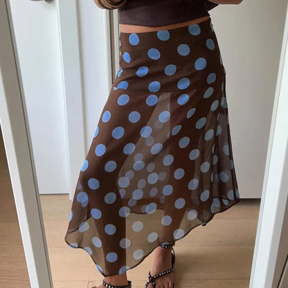 Brown and Blue Polka Dot Skirt