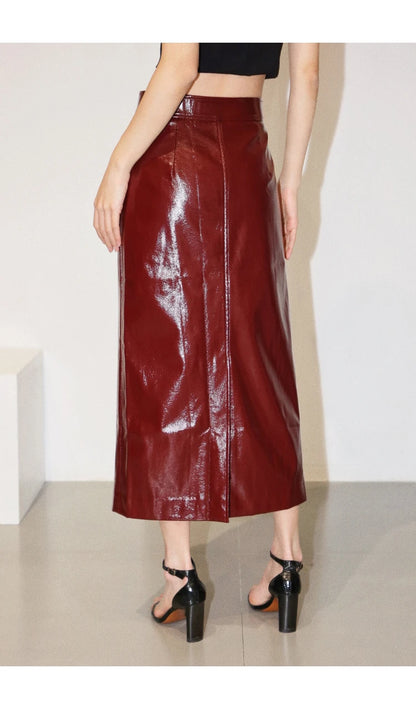 Burgundy Pencil Midi Skirt