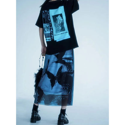 Butterfly Print Mesh Skirt