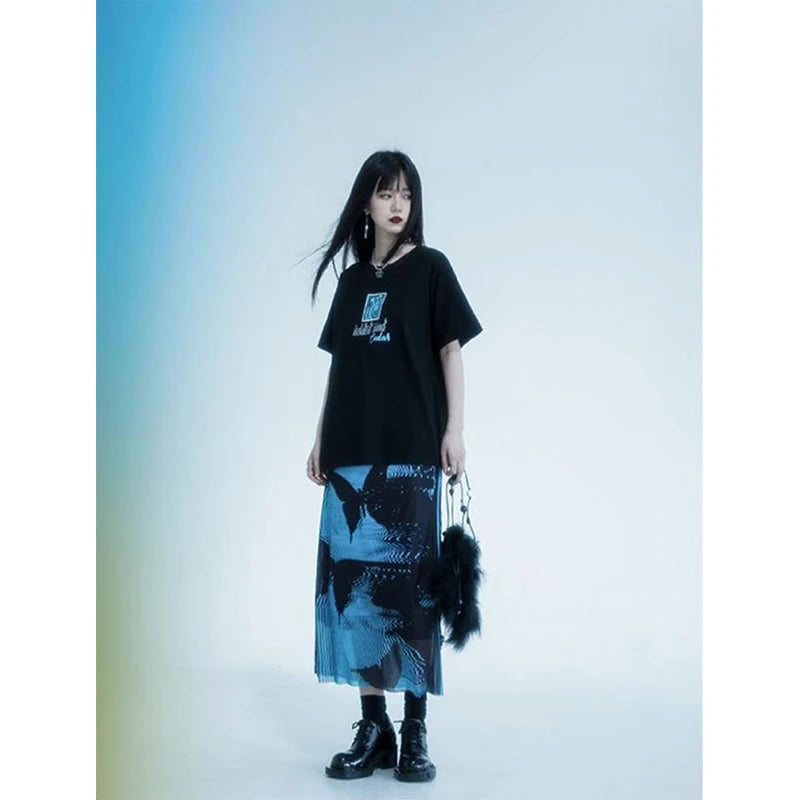 Butterfly Print Mesh Skirt