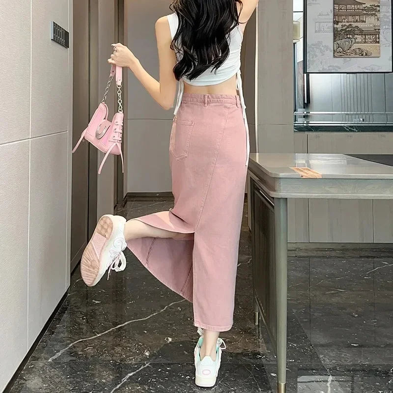 Cotton Denim Pink Skirt