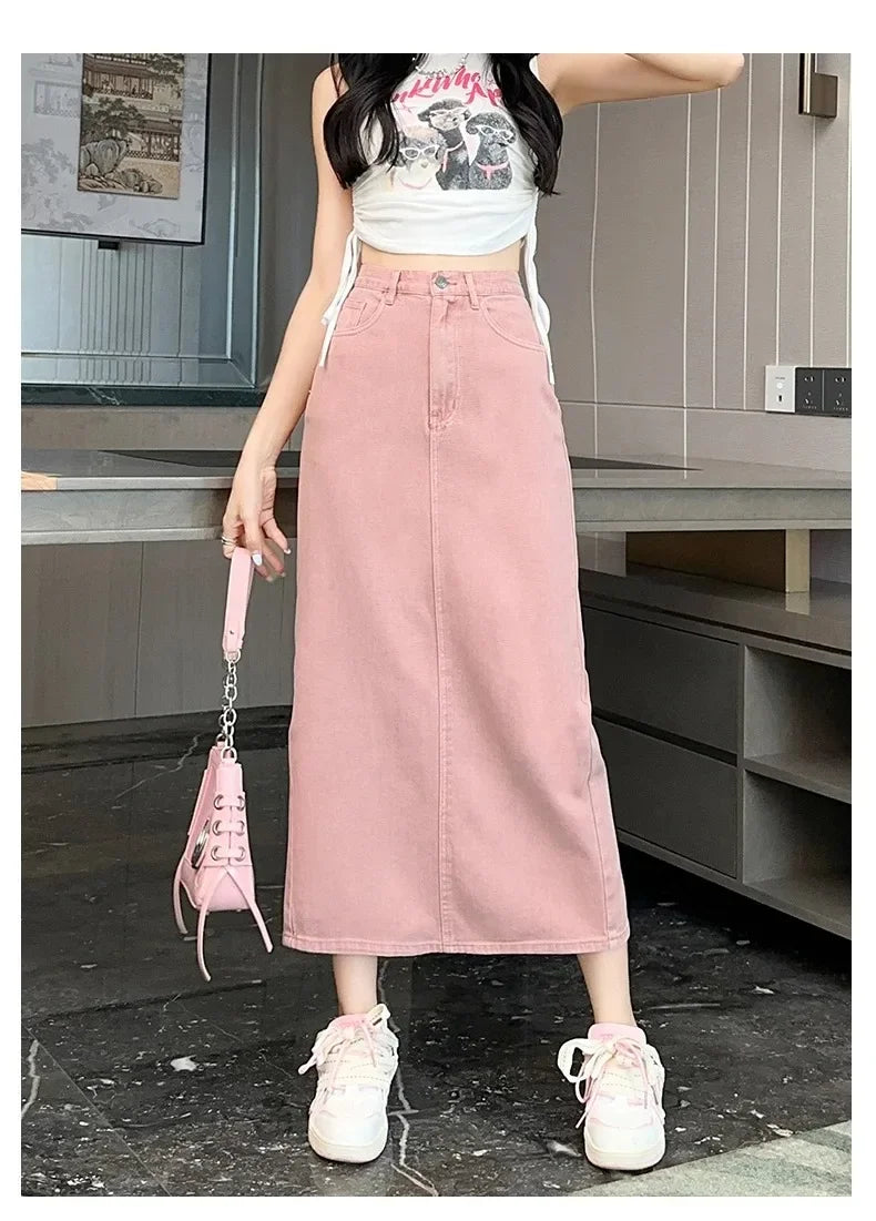 Cotton Denim Pink Skirt
