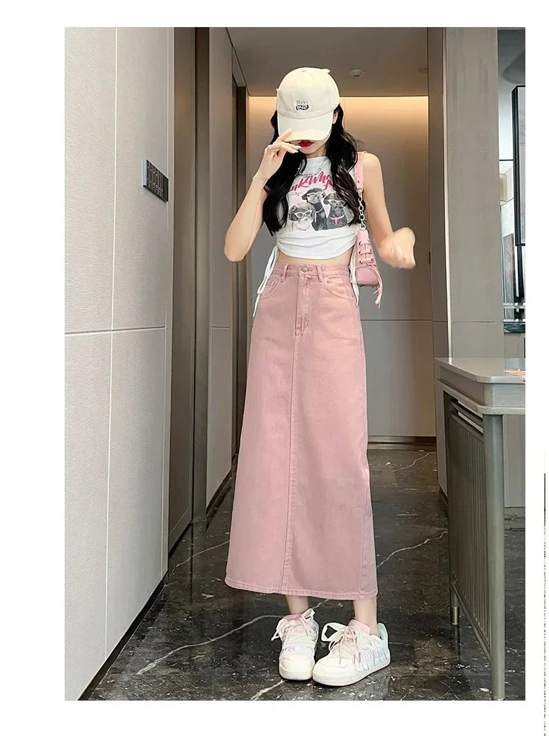 Cotton Denim Pink Skirt