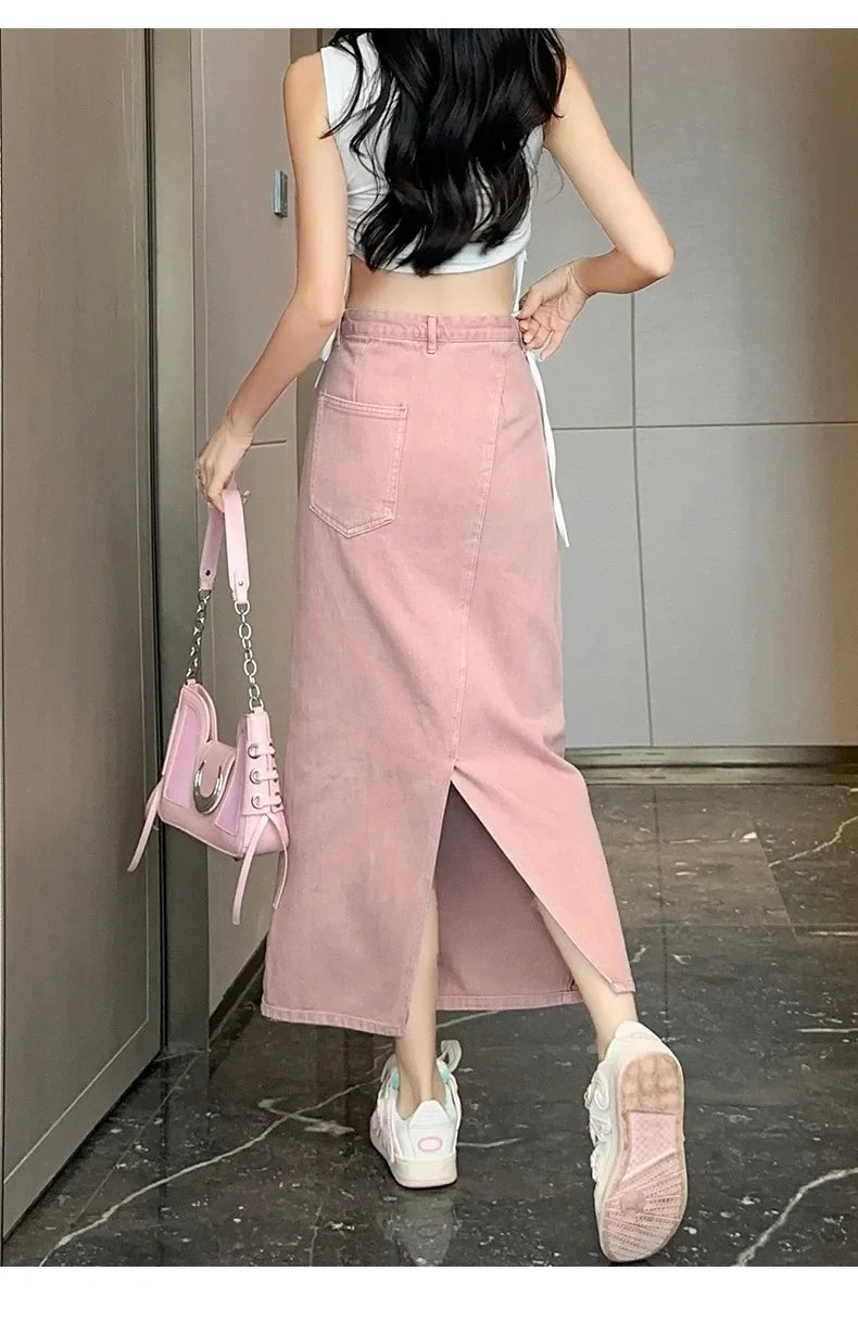 Cotton Denim Pink Skirt