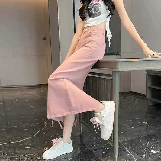 Cotton Denim Pink Skirt